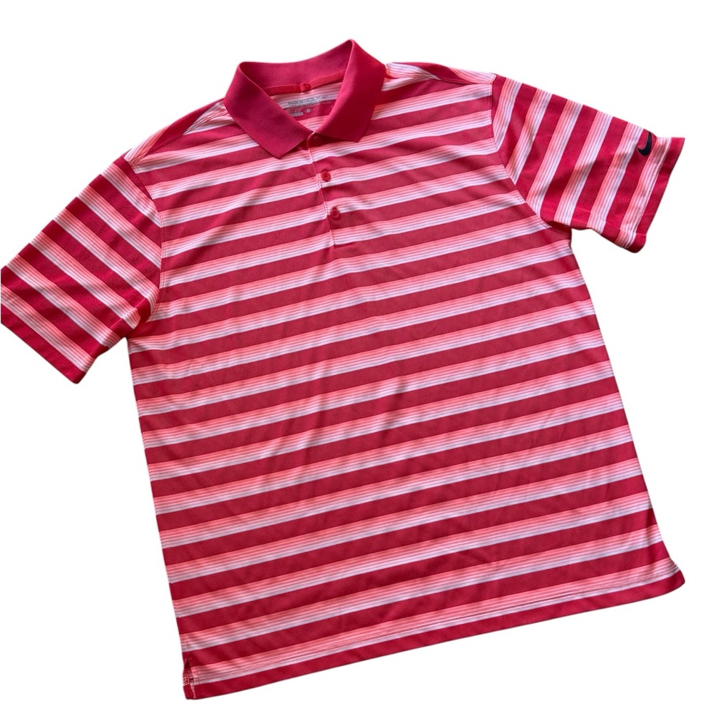 NIKE Golf Tour Performance Polo Shirt‎ Dri-Fit Mens L Red Striped Short Sleeve